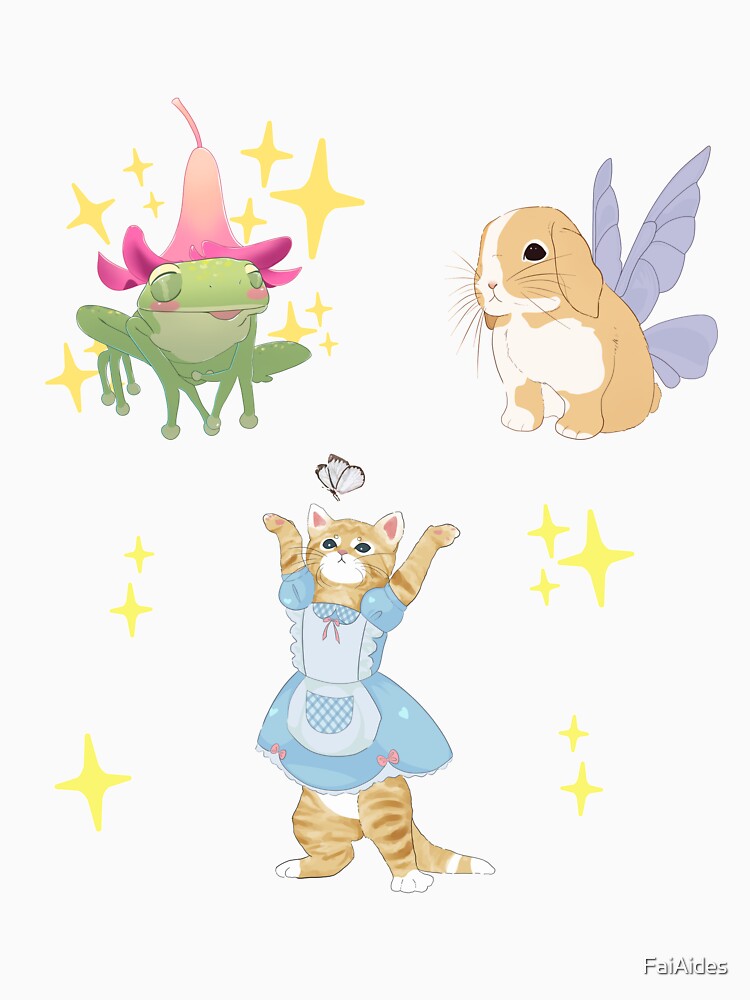 Fairy bunny, kitten in a dress, happy frog - Fairycore/ Adorable Sticker pack by FaiAides
