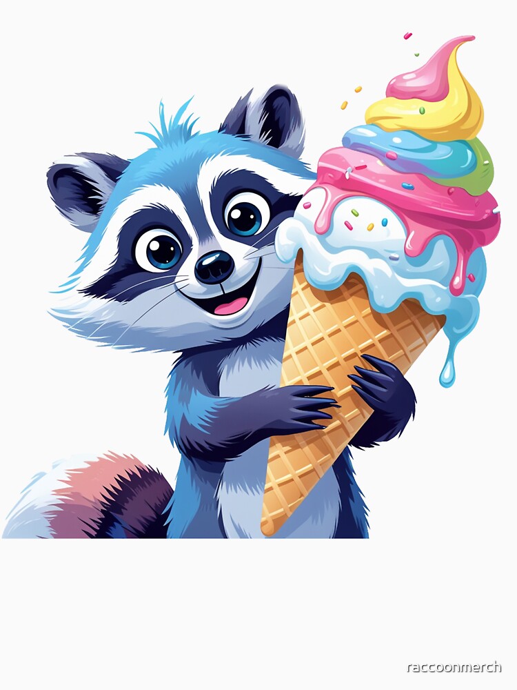 Cute Raccoon with Ice Cream | Colorful Summer Animal Art by raccoonmerch