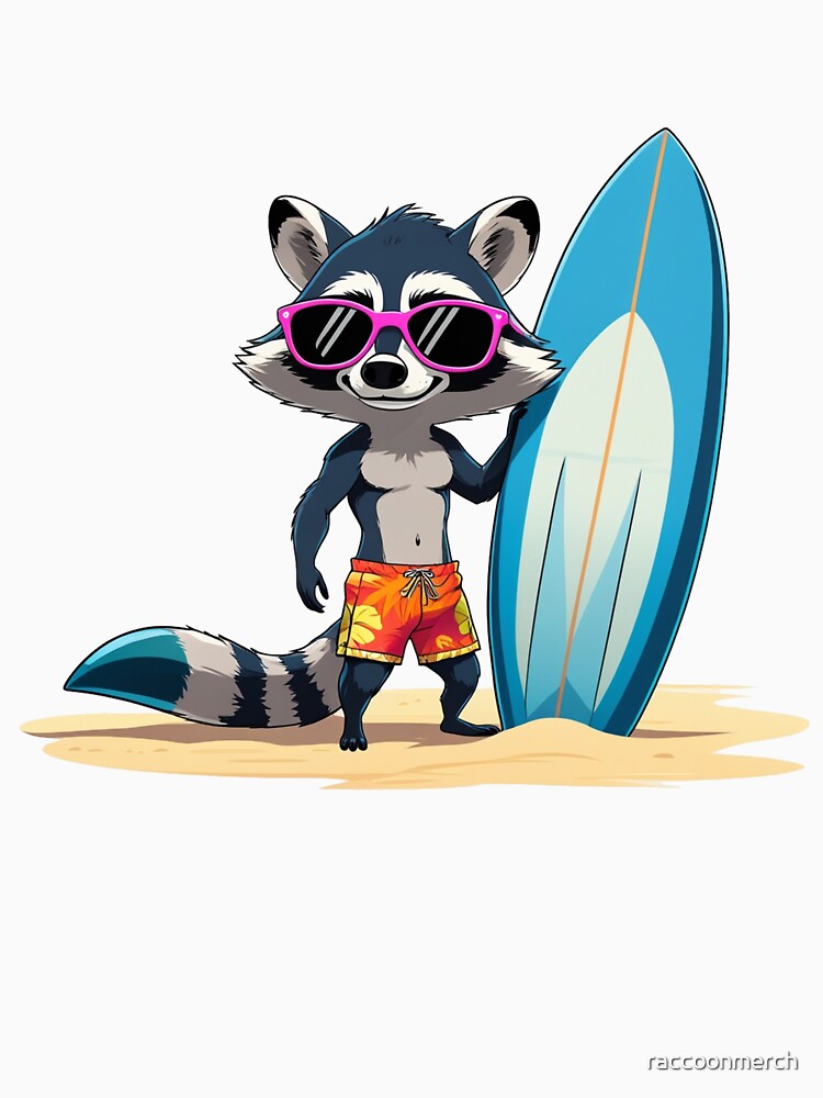 Cool Surfing Raccoon with Sunglasses | Summer Beach Animal Art by raccoonmerch