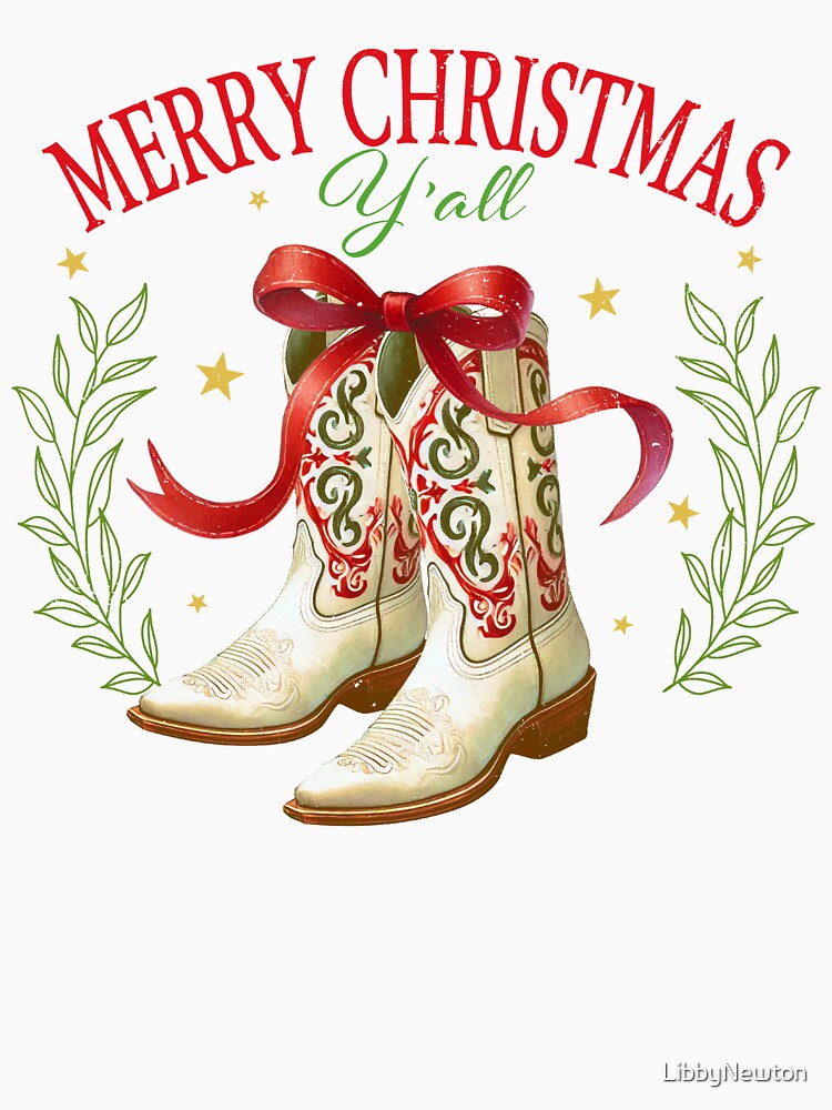 Merry Christmas Y'all Cowboy Boots Holiday Design by LibbyNewton