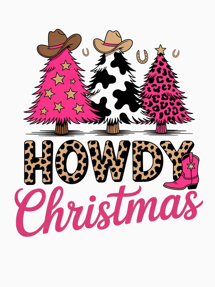 Howdy Christmas Pink Leopard Cowgirl Tree Design by TalalosART