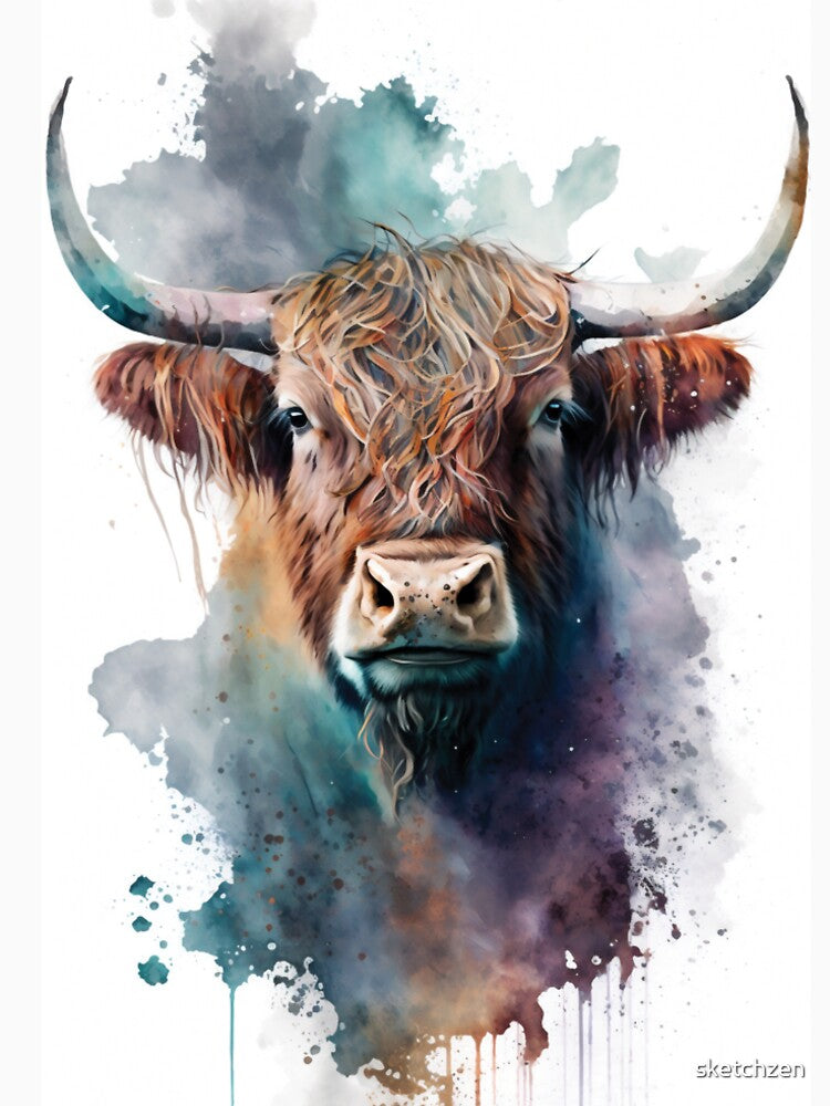 Highland cow watercolour digital design by sketchzen