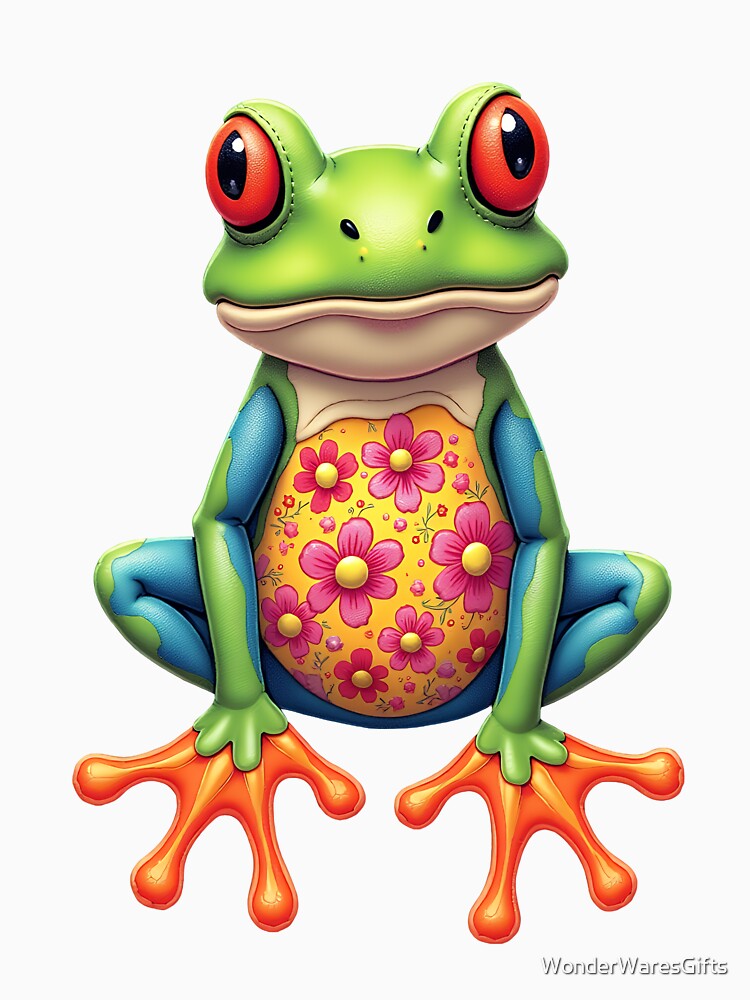 Cute Floral Frog | Colorful Red-Eyed Tree Frog Art by WonderWaresGifts