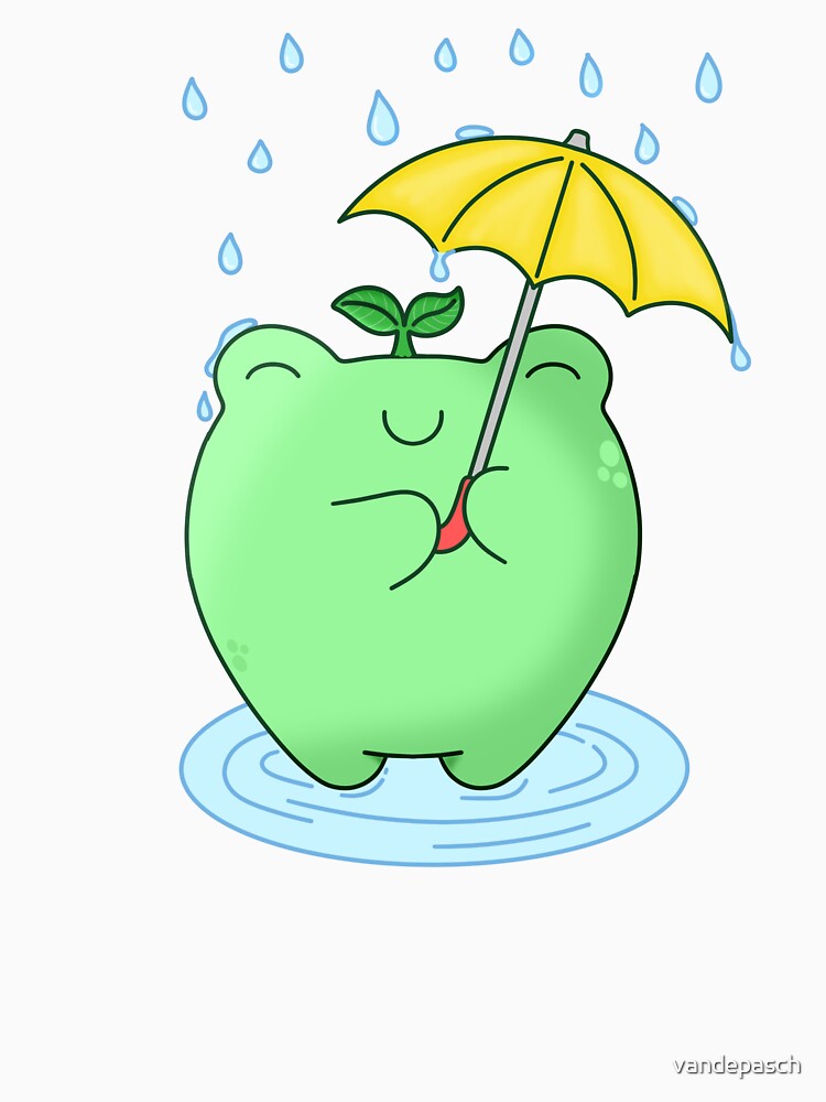 cute frog in the rain kawaii by vandepasch