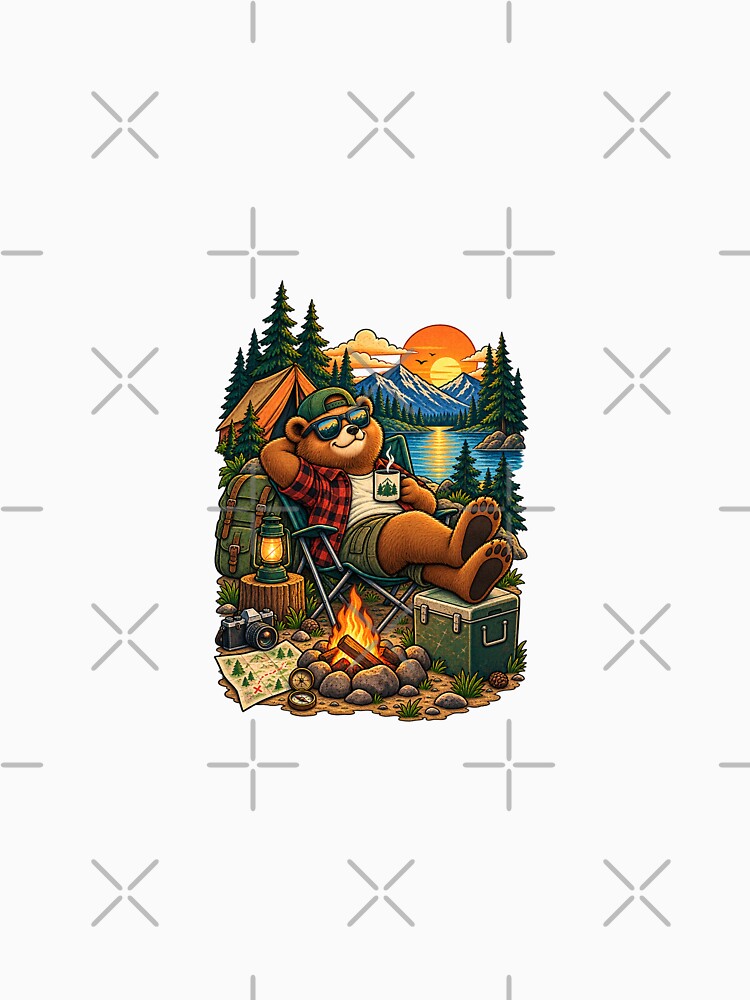 Vintage Camping Bear Mountain Lake Illustration by lovepower