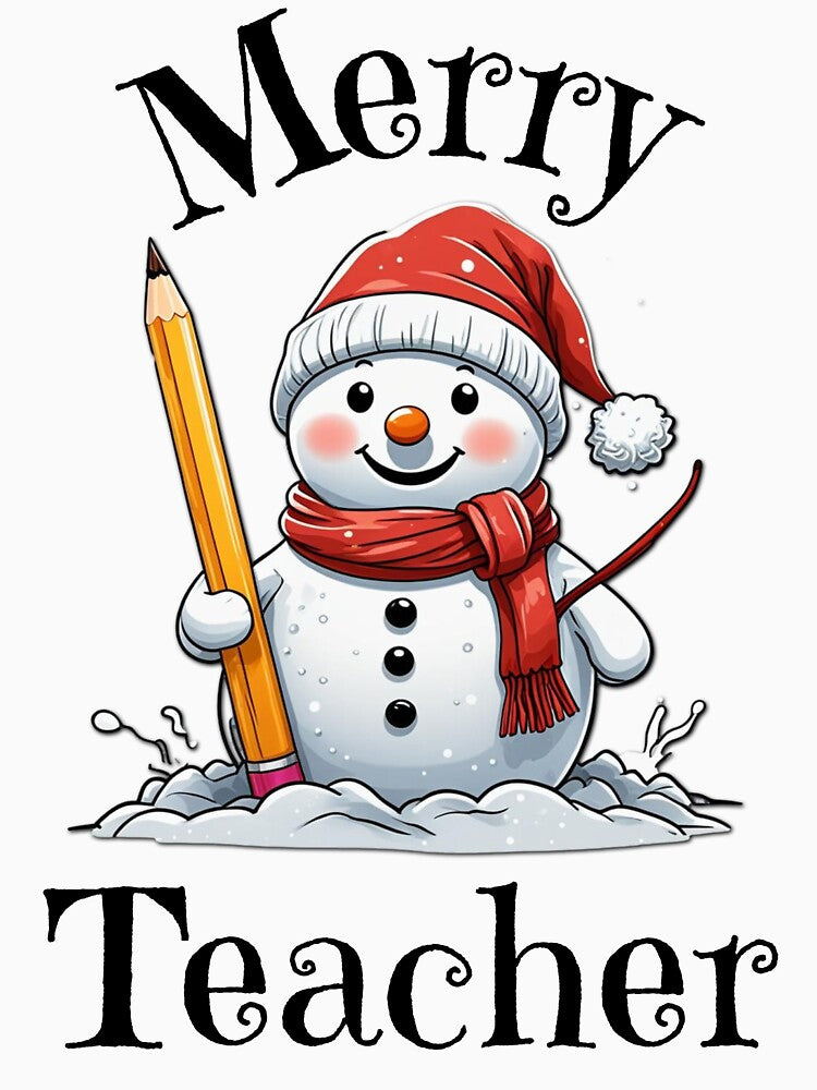 Merry Teacher Cute Snowman Christmas Teacher by NoonMoonApparel