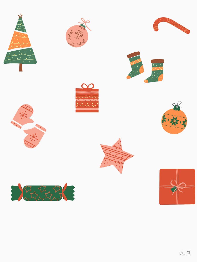 Pink and Green Christmas Pack Cute Drawings by A. P.