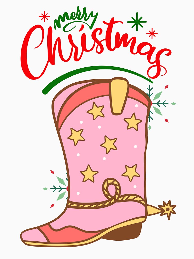 Cowgirl Christmas Boot Illustration – Western Holiday Pink Boot Design by VeLuna64