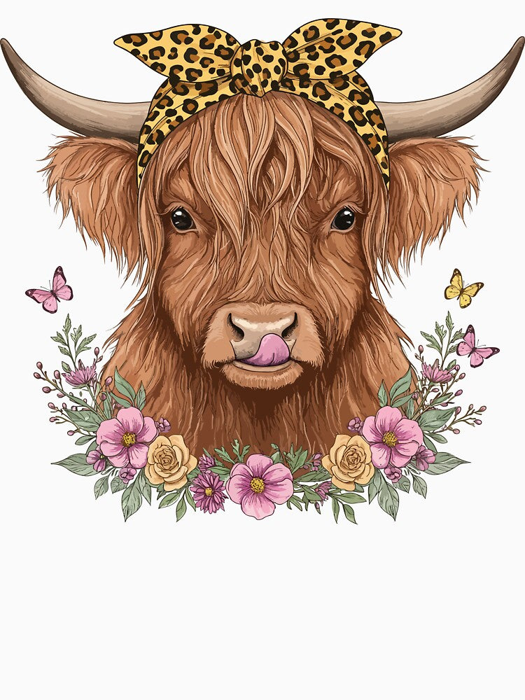 Vintage highland cow graphic t-shirt for women, Floral Highland Cow Sublimation, Western Funny Heifer, mama cow by rich4Design