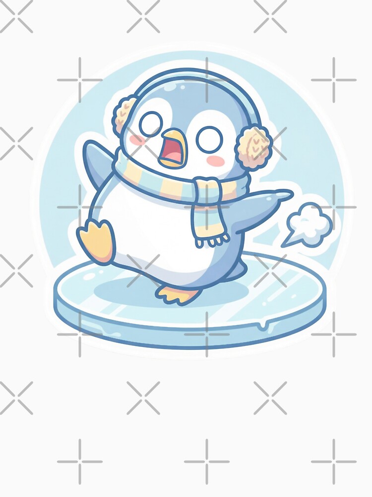 Funny Ice Skating Penguin Sticker – Cute Kawaii Winter Animal Art – Slipping on Ice Cartoon Design by MuseAI