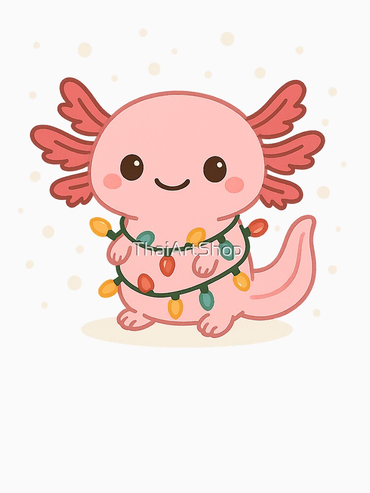 Kawaii Christmas Axolotl Wrapped in Festive Lights – Cute Holiday Sticker by ThaiArtShop