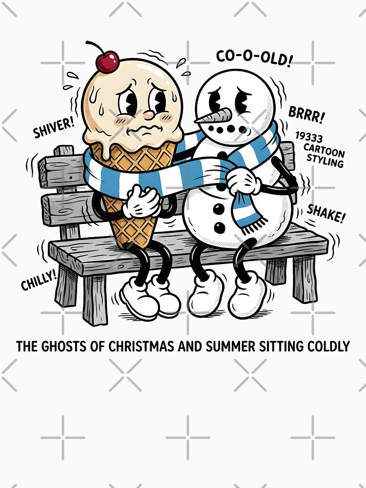 Freezing Ice Cream Cone and Snowman Vintage Cartoon by BobaBunny76