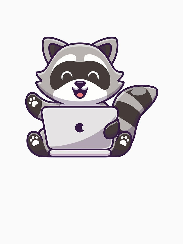 Cute Raccoon Working On Laptop Cartoon by dmorcu