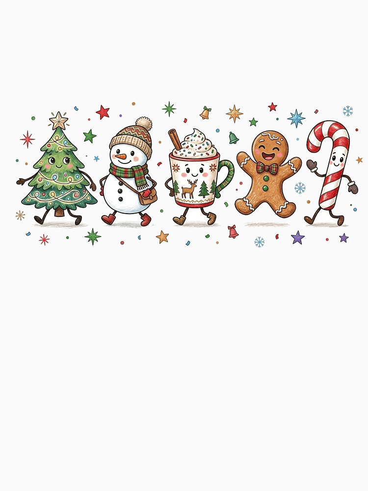 Cute Christmas Characters Happy Smiling Doodles Sublimation Festive Lover by ArtTee-Folie0