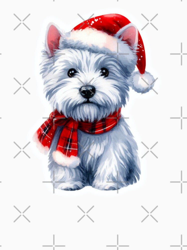 Westie Santa Paws - Christmas Design - West Highland Terrier Santa Hat - Cartoon Dog Holiday Drawing by Star-Fragment