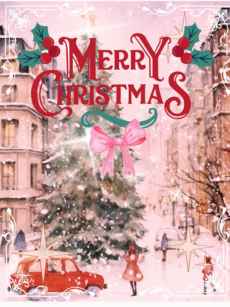 Vintage Merry Christmas - Pink aesthetic by bowsbotanicals