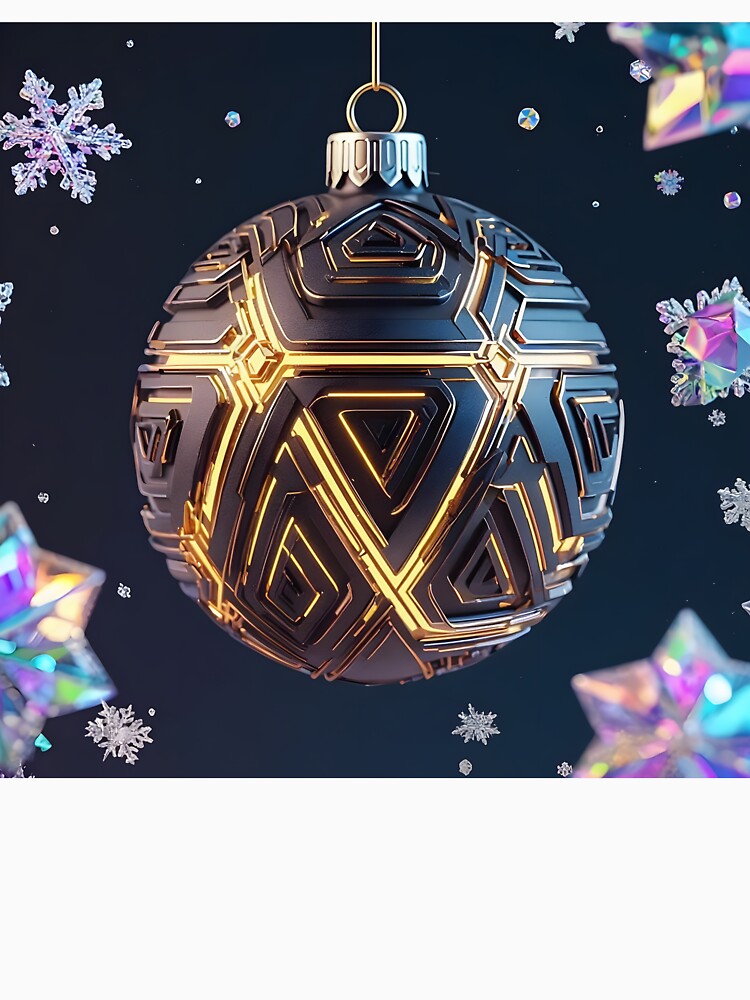 AI Cyberpunk Christmas Ornament — Black & Gold Futuristic Holiday Sphere by DarkScorpio