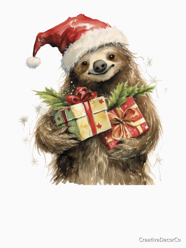 Merry Slothmas, Sloth Holding Christmas Presents by CreativeDecorCo