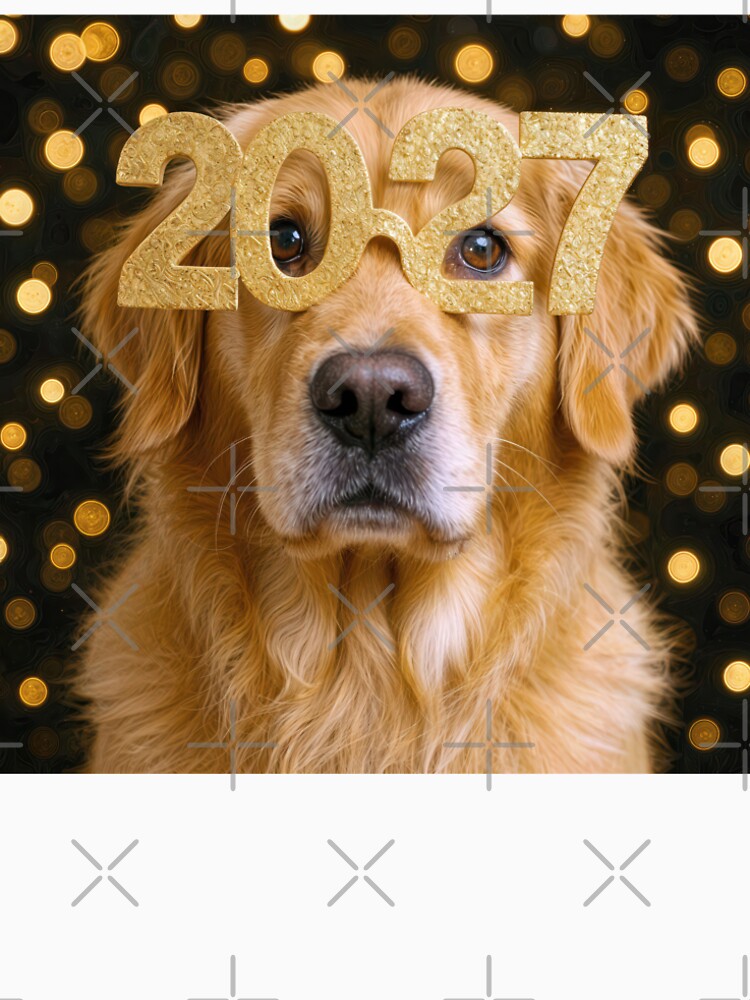 Golden Retriever Wearing 2027 New Year Glasses by Maria Dryfhout