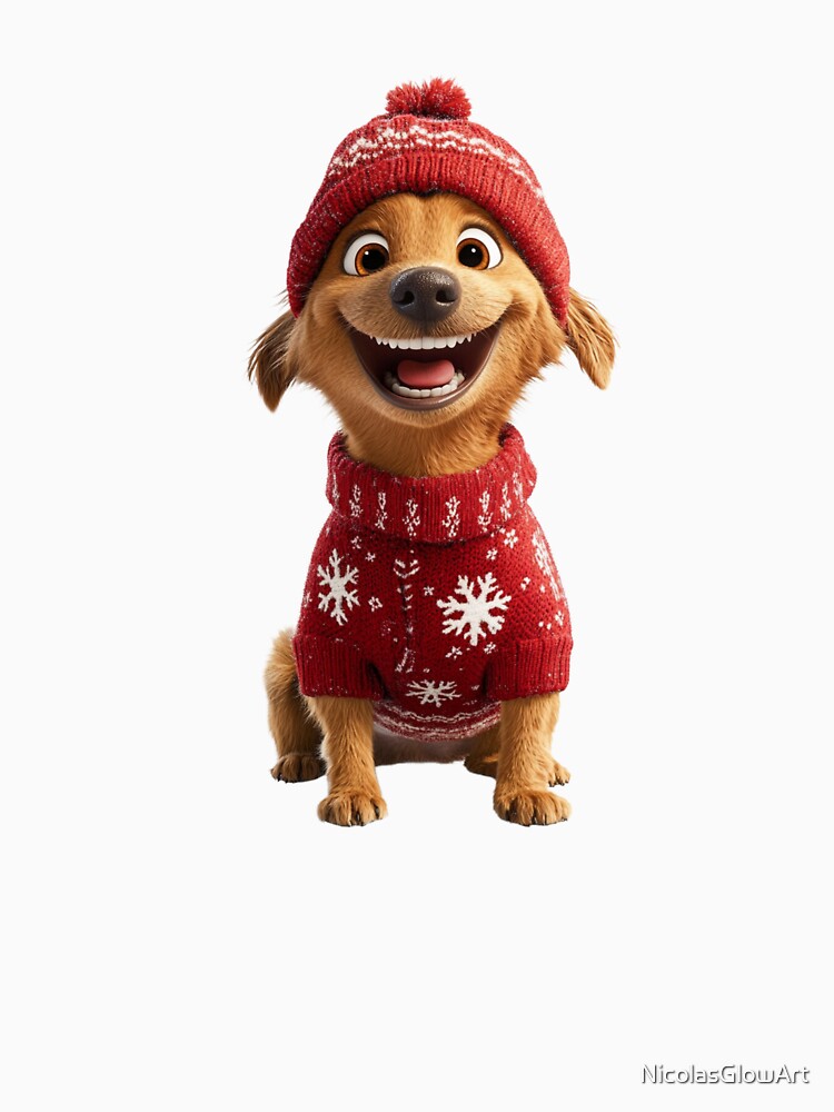 Happy Cute Christmas Dog by NicolasGlowArt