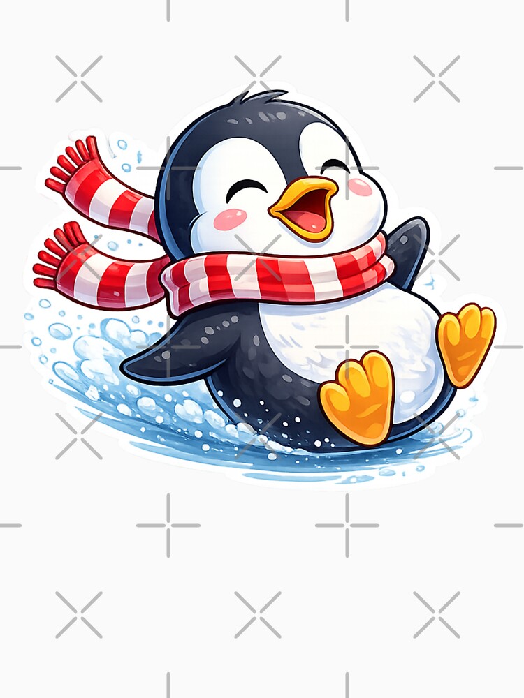 Cute Penguin Sliding on Ice Cartoon – Kawaii Winter Penguin Sticker & Funny Animal T-Shirt Design by Dasts Cart