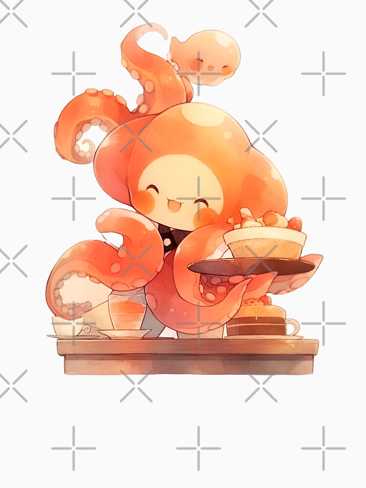 Funny Cartoon Cute Octopus Barista by cArtToonShop