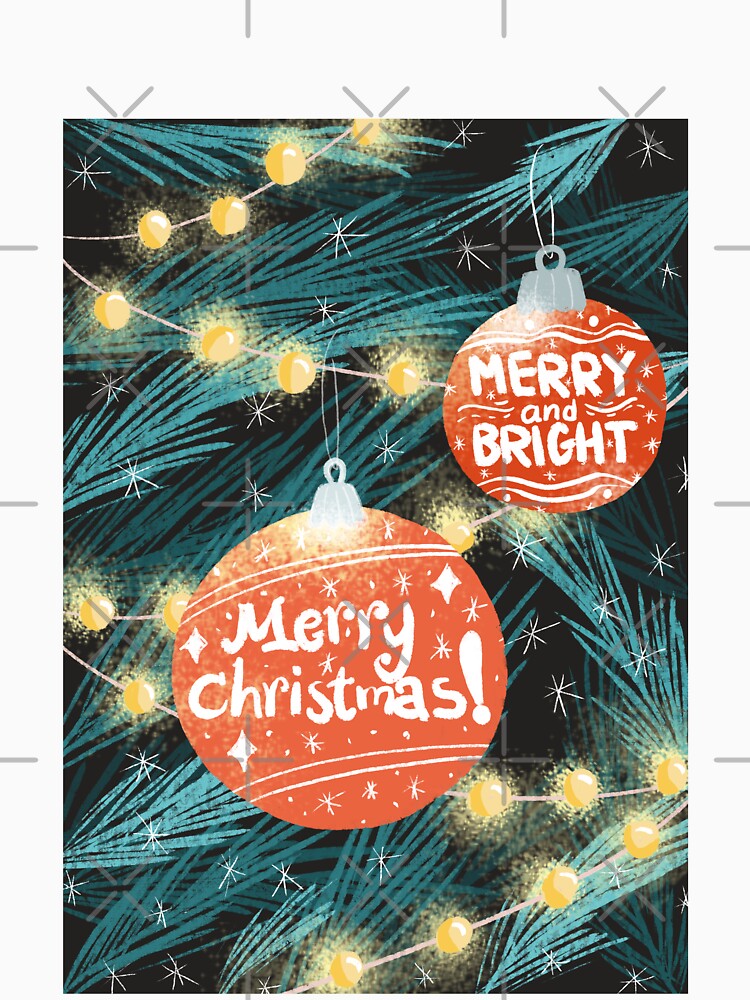 Merry and bright christmas tree ornament illustration by pinkyfish1010