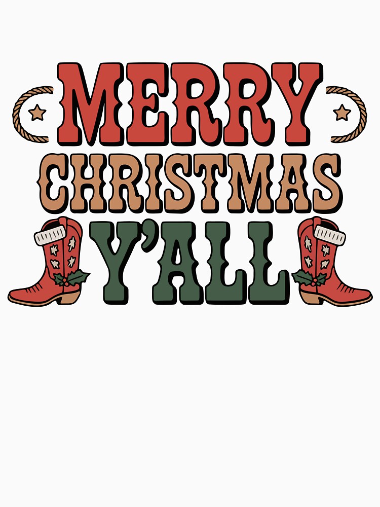 Merry Christmas Y’all Western Cowboy Holiday Design by Lora Art