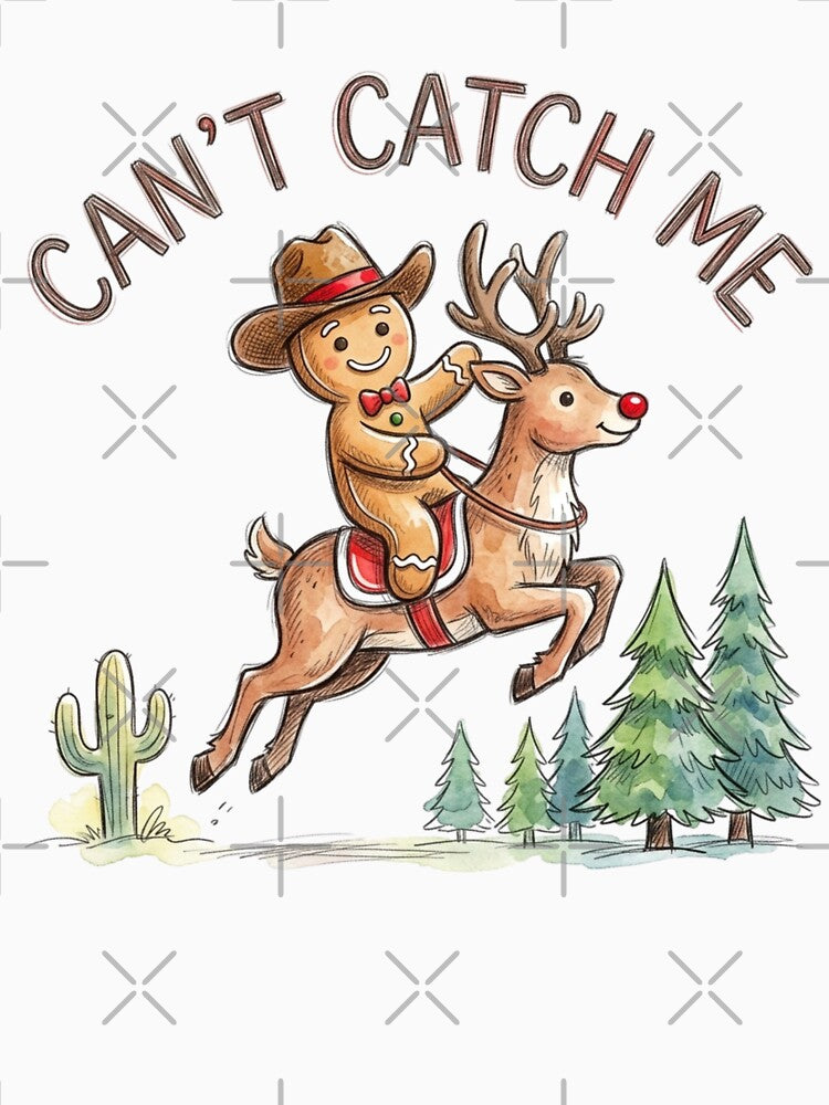 Can't Catch Me Cowboy Gingerbread Man Riding Reindeer by raedattia