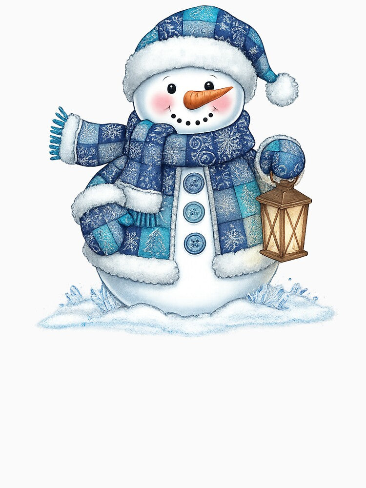 Cozy Blue Snowman – Cute Winter Christmas Illustration by hn79