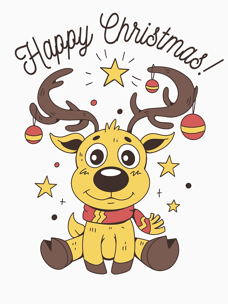 Happy Christmas Cute Reindeer With Ornaments Cartoon by Hilal-Studio
