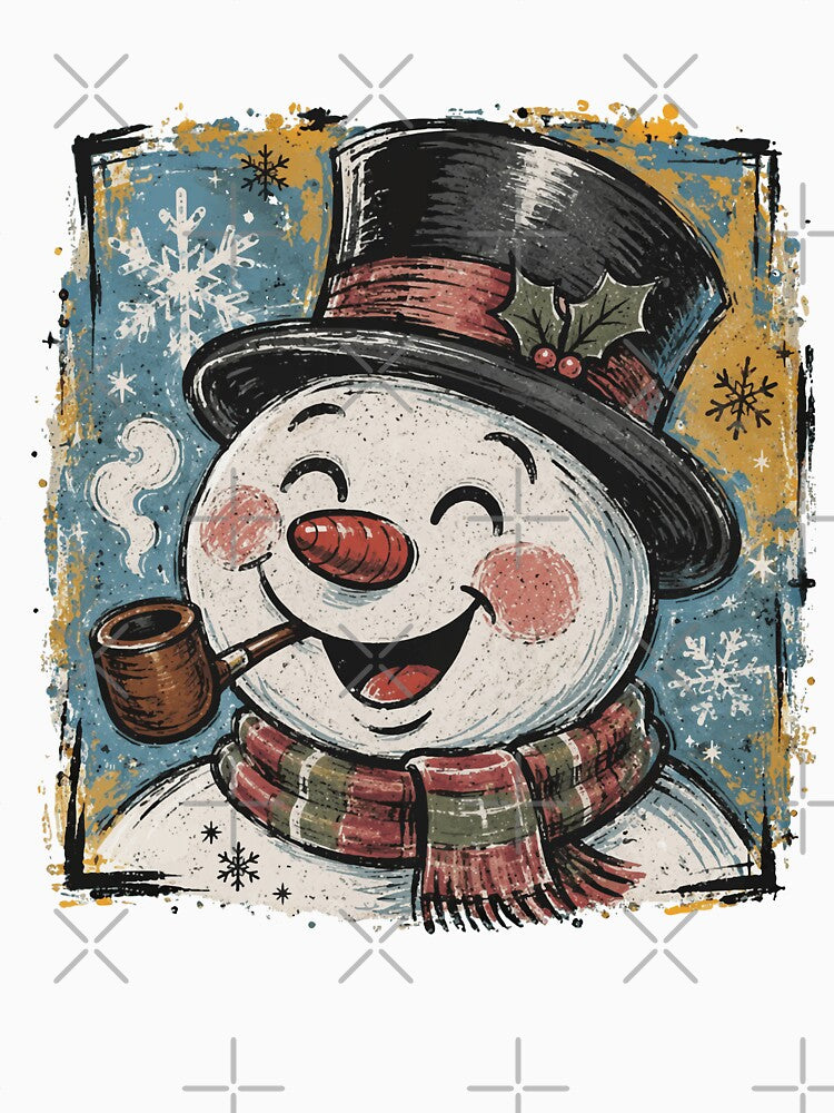 Vintage Happy Snowman Smoking Pipe - Retro Christmas Art by FrescoDesign