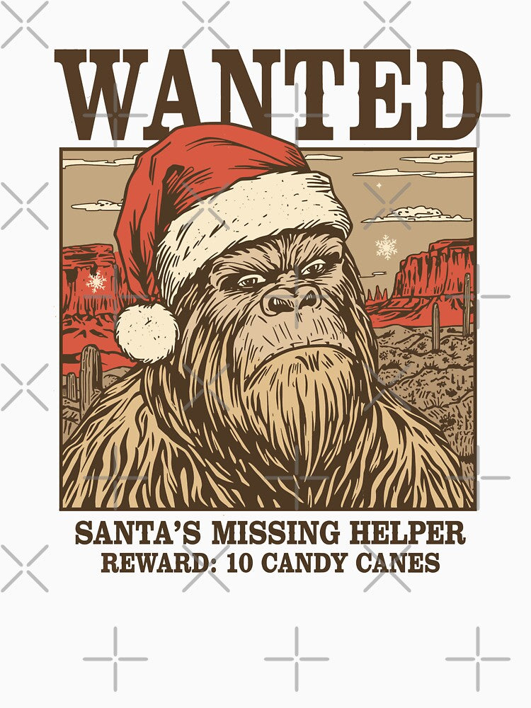 Wanted Bigfoot Christmas Santa Hat Funny Sasquatch Holiday by JessArty ⭐⭐⭐⭐⭐