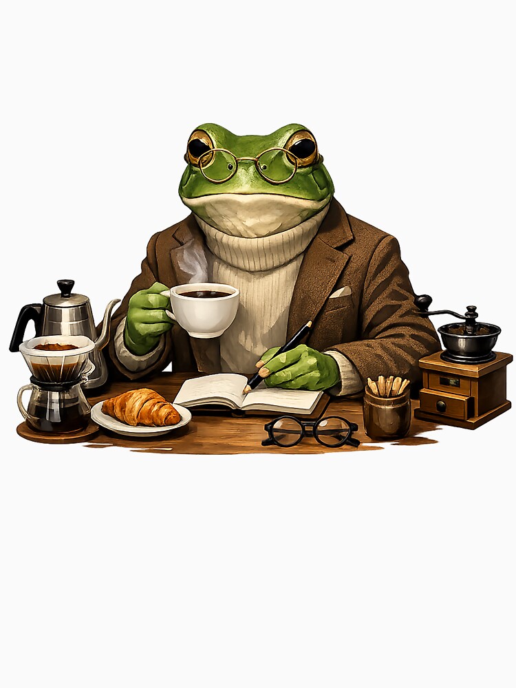 Sophisticated Frog Drinking Coffee Art | Vintage Academia Frog Scholar by CustomizingGift