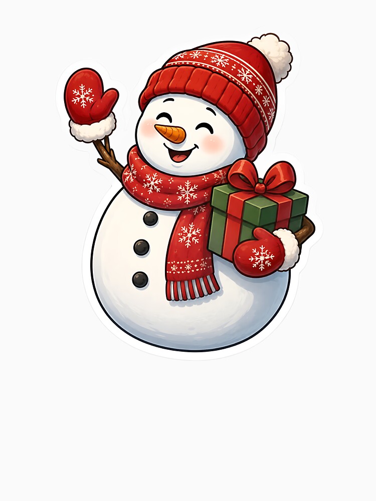 Cheerful Christmas Snowman Holding Gift by Jaideep Walia