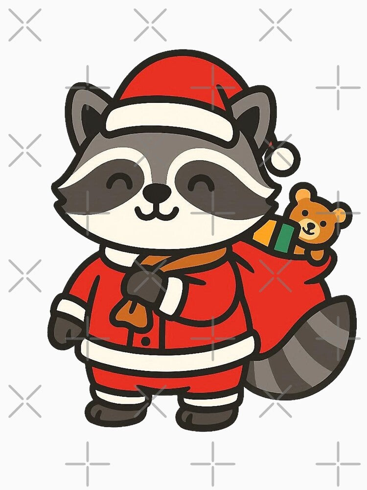 Raccoon in Santa Coat with Toys – Funny Christmas Animal by Confuzz1ed