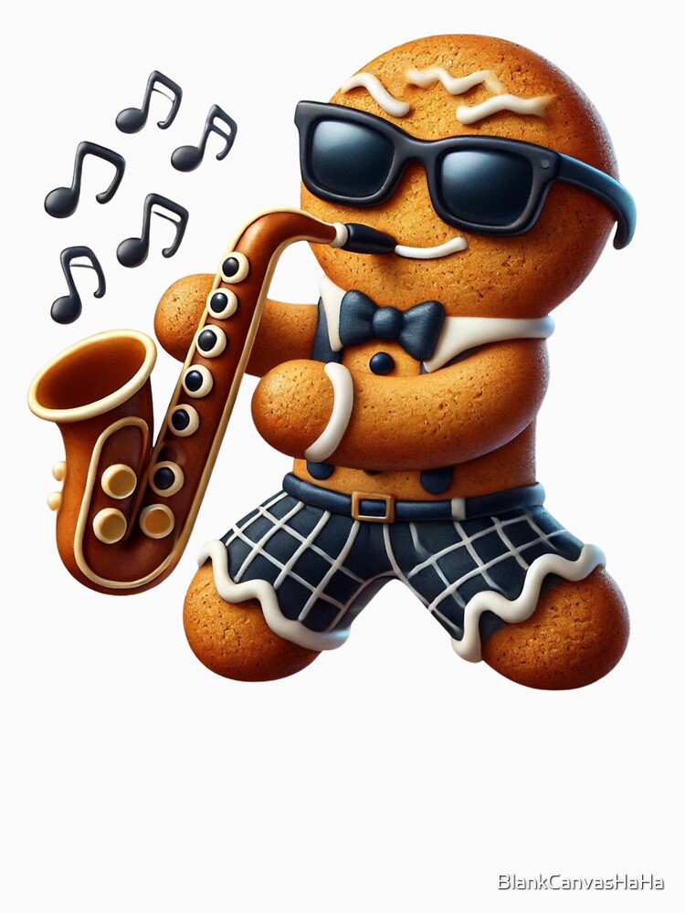 Gingerbread Sax Player Christmas Tee – Jazzy Holiday Fun by BlankCanvasHaHa