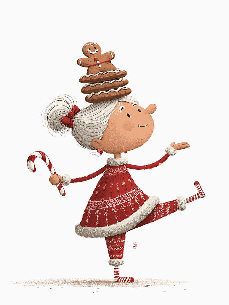 Mrs. Claus Balancing Gingerbread – Funny Christmas Design by EVESTUDIOART
