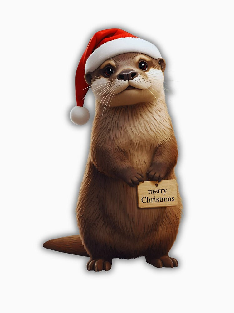 Merry Christmas Otter Art – Cute Santa Outfit Animal Design by Otterly Cute