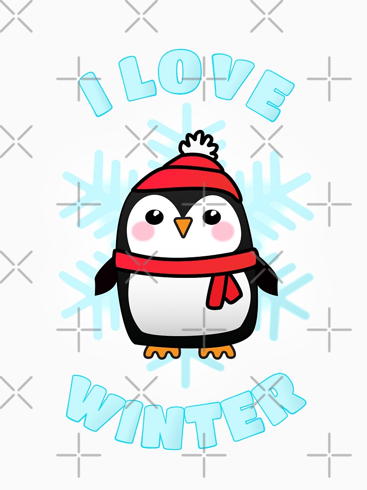 'I love Winter' Cute Penguin w Snowflake by Happy Puppy Print On Demand