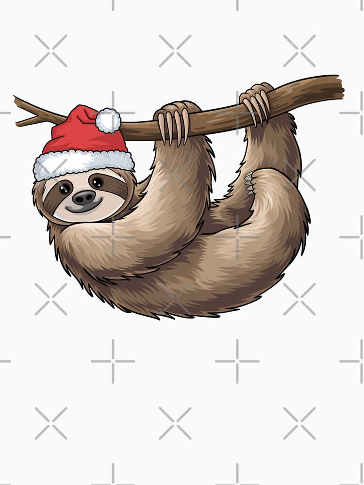 Modern Trendy christmas sloth hanging from a tree branch Santa Hat Claus by SOUFIANE1991