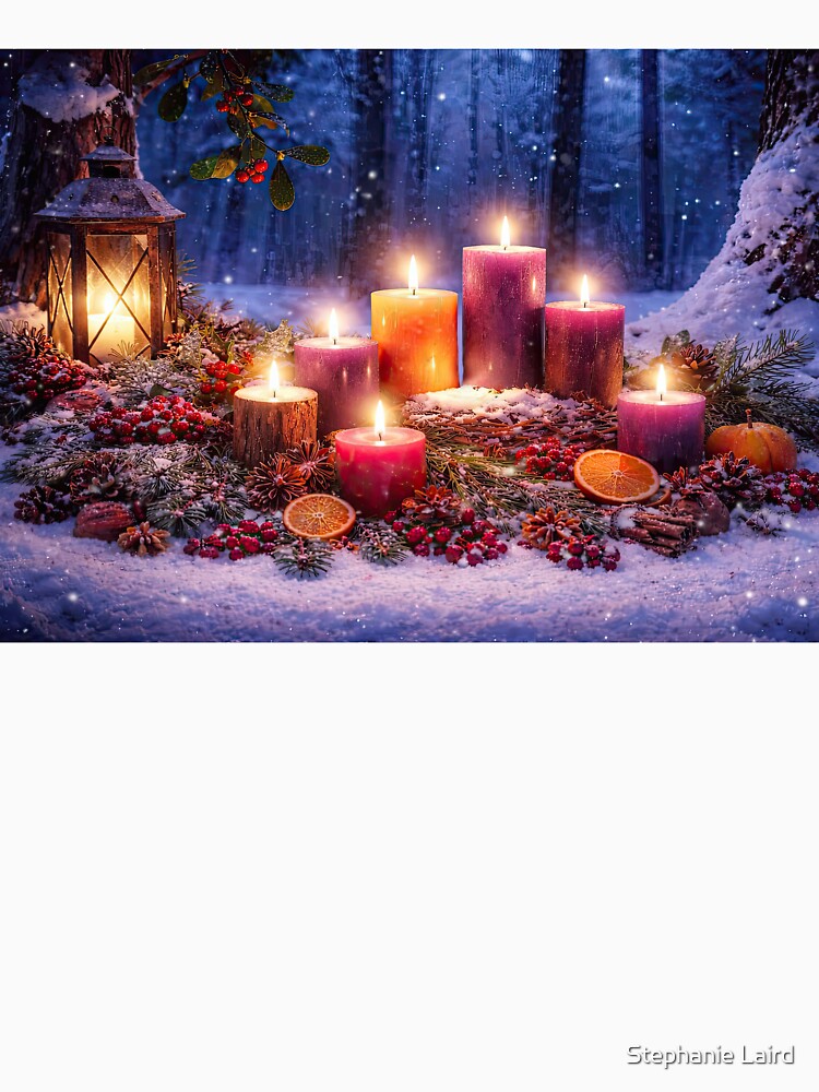 Winter Solstice Yule Candles Lantern Snow by Stephanie Laird