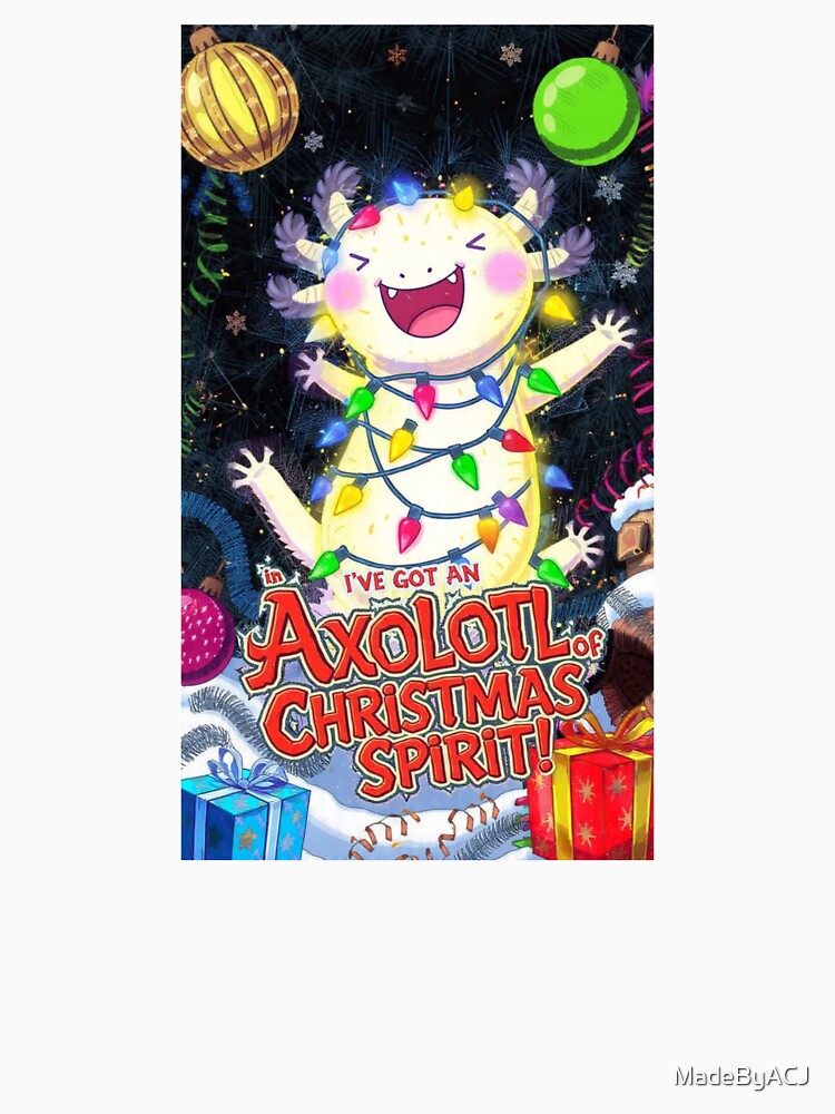 Cute Axolotl Covered in Christmas Lights - Vibrant Cartoon Animal Design by MadeByACJ