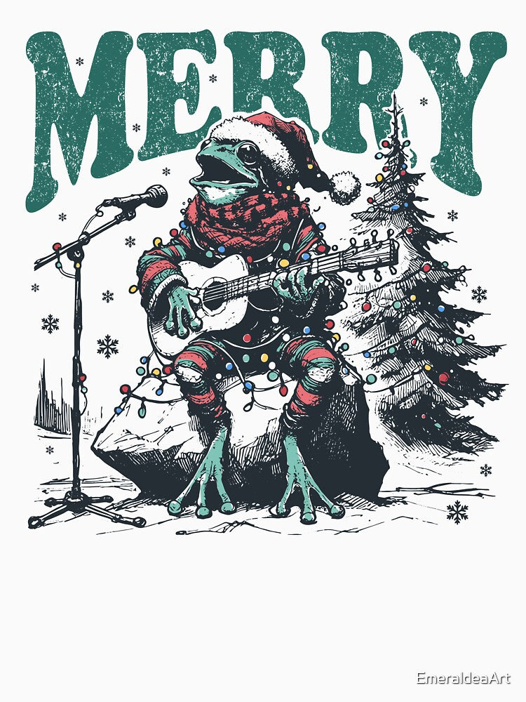 Merry Rockin’ Frogmas – Singing and Guitarist Toad with Christmas Tree by EmeraldeaArt