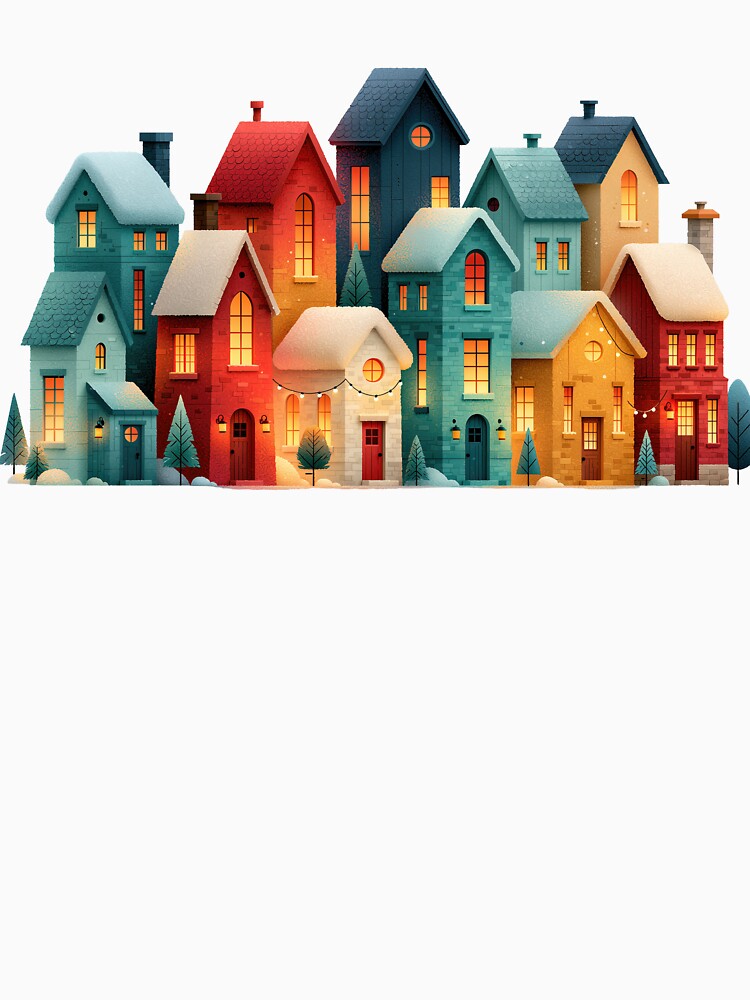 Cozy Colorful Winter Snowy Village House Art by colorful-white