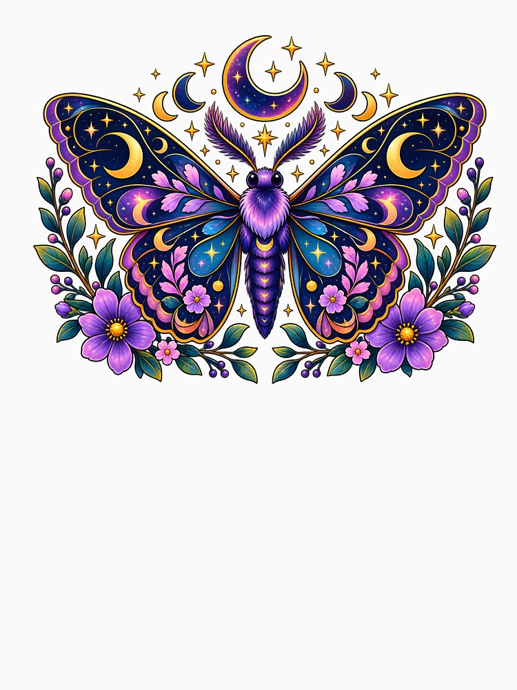 Celestial Moon Moth with Purple Flowers by TinyWeird
