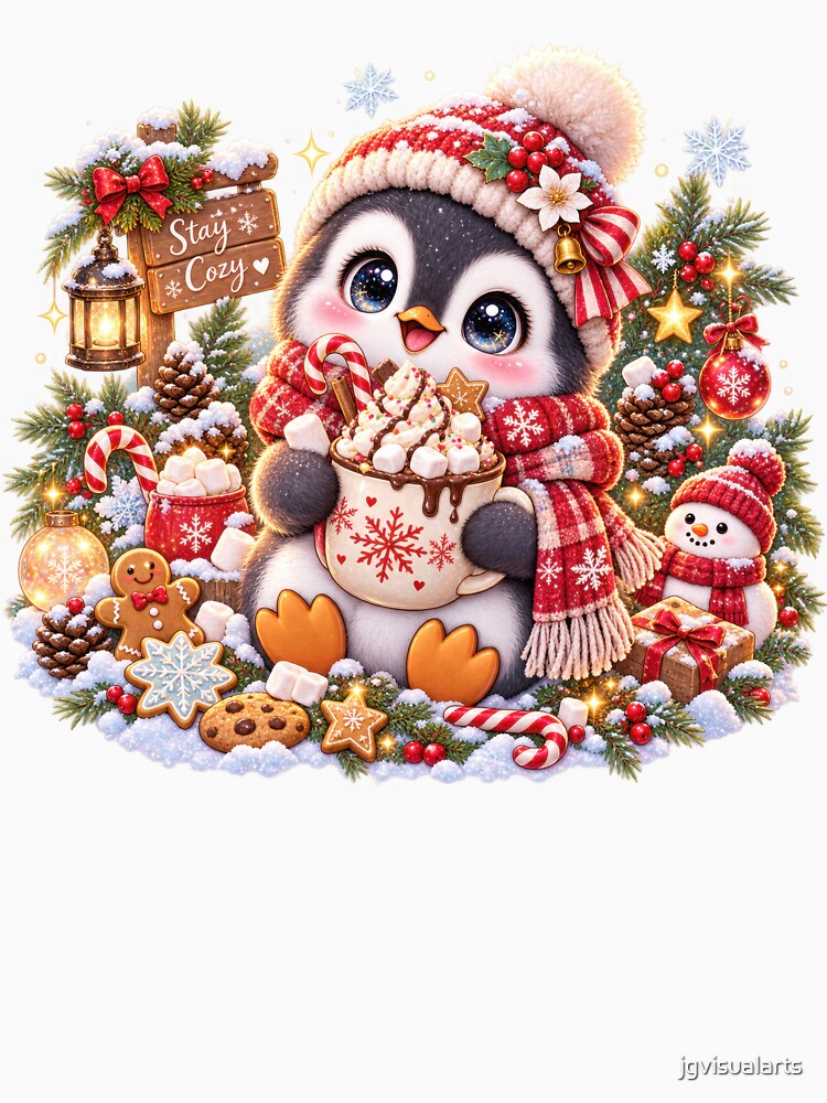 Cozy Christmas Penguin Hot Cocoa by jgvisualarts