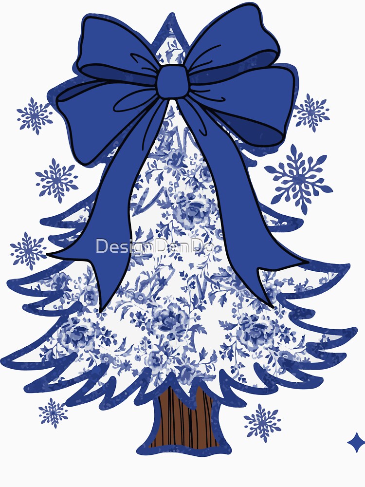 Coquette Glitter Chinoiserie Christmas Tree, Coquette Blue Christmas, Christmas Toile, Blue Floral Bow, Preppy Christmas by DesignDenDo ⭐⭐⭐⭐⭐