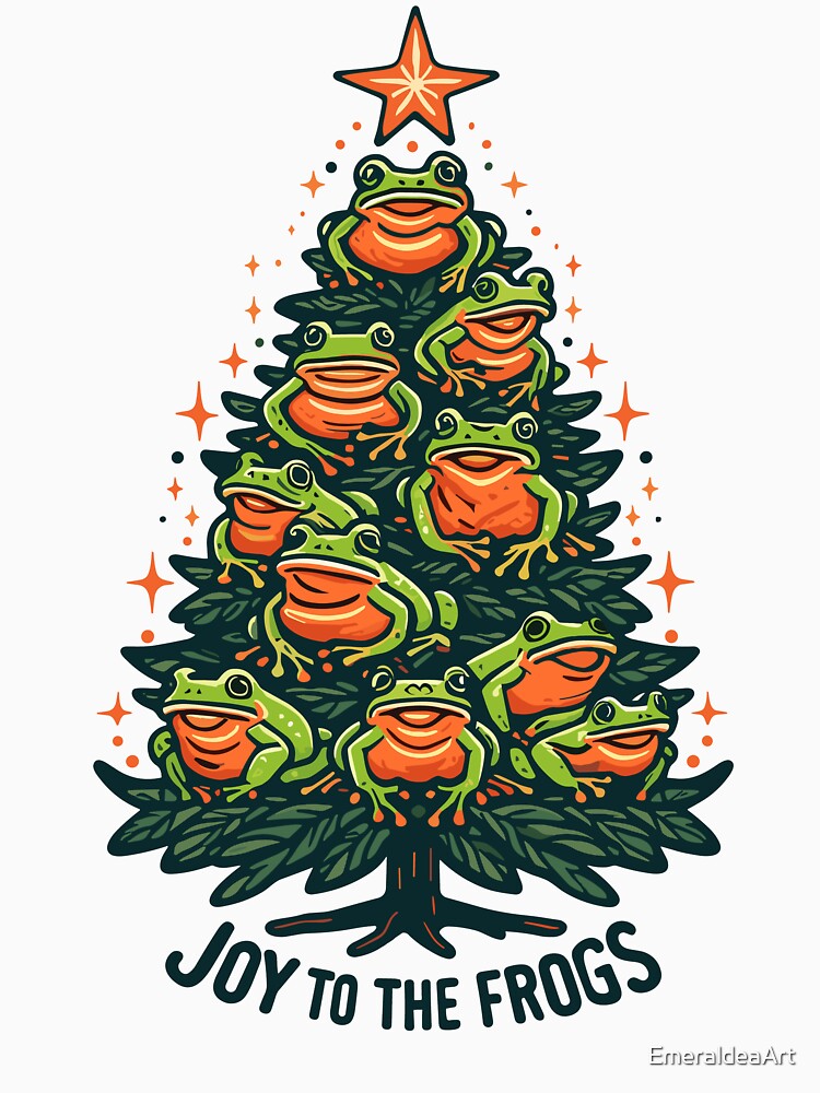 Festive Amphibians: Frogs on a Xmas Tree Singing, Joy to the frogs by EmeraldeaArt