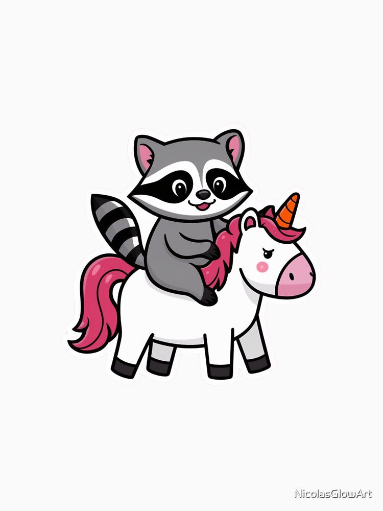 Kawaii Raccoon and Unicorn by NicolasGlowArt